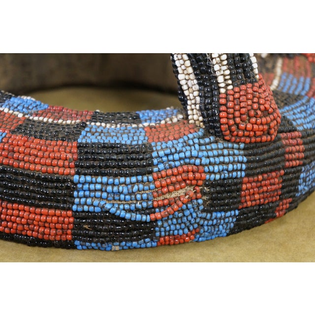 Late 20th Century African Cameroon Bamileke Tribal Beaded Zoomorphic Side Table Stool 16" For Sale - Image 10 of 16
