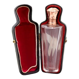 Perfume Bottle in Cut Glass with Gold Applications For Sale