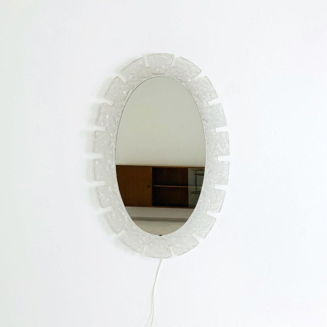Mid-Century Oval Wall Mirror with Lighting and Acrylic Glass from Hillebrand, 1960s For Sale - Image 11 of 11