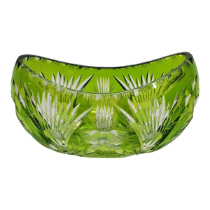 Mid-Century Green Cut-to-Clear Crystal Centerpiece Bowl