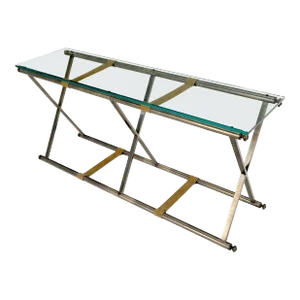 Glass Top X Shape Smoked Chrome Base rectangle Console Sofa Table