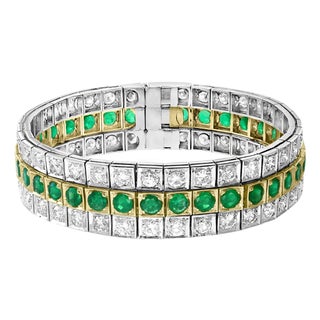 14 Carat Diamonds & 8 Carat Colombian Emerald Platinum Tennis Bracelet 8" Estate For Sale