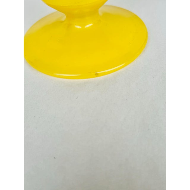 Vintage Bohemian Czech Handblown Yellow Glass Vase With Painted Gold Rings and Wide Rim – Mid-Century Gilded Art Glass Centerpiece For Sale - Image 10 of 11