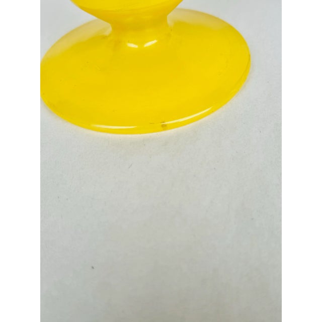 Vintage Bohemian Czech Tango Handblown Yellow Glass Vase With Painted Gold Rings and Wide Rim – Mid-Century Gilded Art Glass Centerpiece For Sale - Image 10 of 11