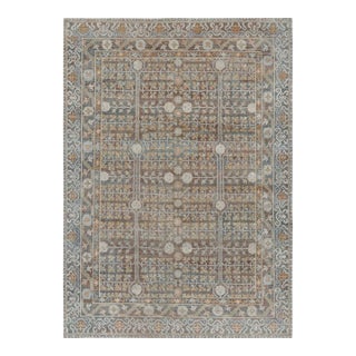 Rug & Kilim’s Modern Block Print Rug in Teal Blue with Geometric-Floral Patterns - 6x9 For Sale