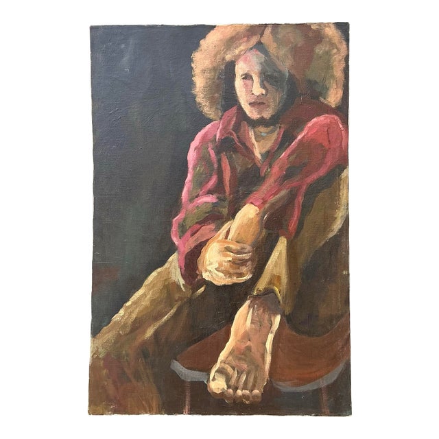 Vintage Monumental Original Portrait on Canvas For Sale