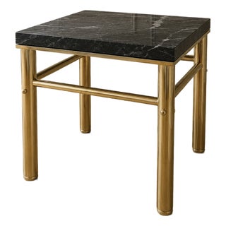 Vintage Glass Marble & Brass Side Table For Sale