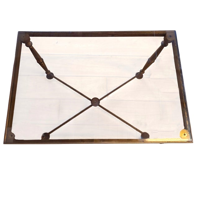 Hollywood Regency A Pair of Mid 20th century Maison Jansen-Inspired Brass and Glass Side Tables For Sale - Image 3 of 8