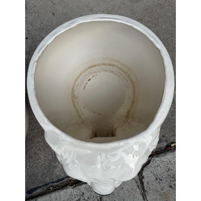 Pair Vintage Ceramic Roaring Tiger Bear Head Planters MCM Hollywood Regency For Sale - Image 13 of 15