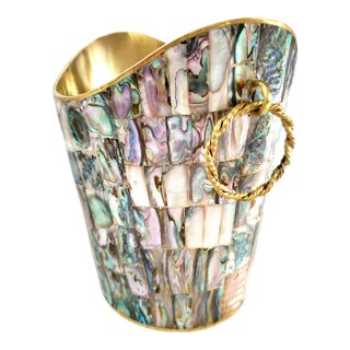 1950s Brass & Abalone Shell Ice Bucket and Tongs For Sale