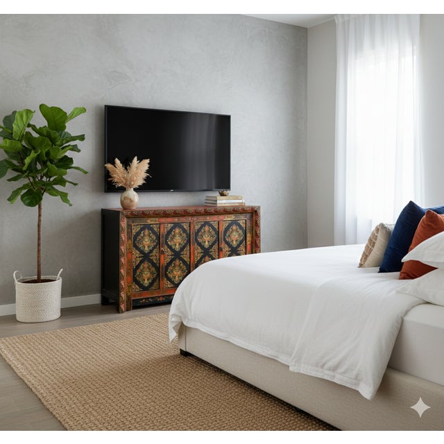 Tibetan Style Jewel Treasure Bowl Graphic Credenza Storage Cabinet For Sale - Image 13 of 16