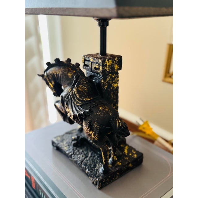Vintage Figural Black and Gold Horse Lamp With Original Black Shade- Horse Lamp For Sale - Image 4 of 8