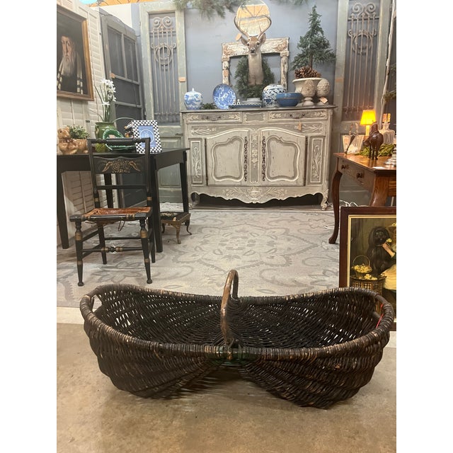 Very unique oval Basket from 19th c Burgundy Region France. Has wooden handle