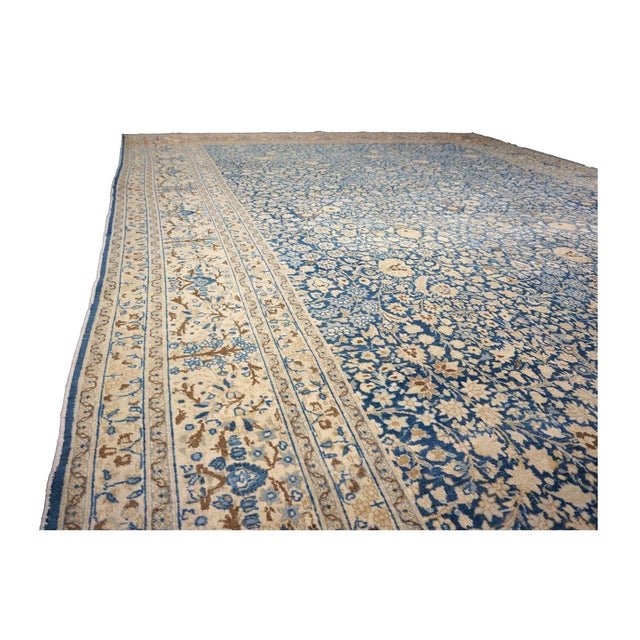 Antique Persian Tabriz Wool 12x18 Blue & Tan Handmade Area Rug #1141057 For Sale - Image 14 of 18