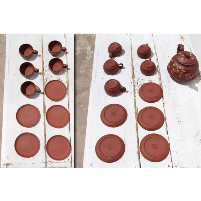 Mid-Century Chinese Yixing Tea Set, Teapot and Five Cups With Saucers, Marked For Sale - Image 4 of 12