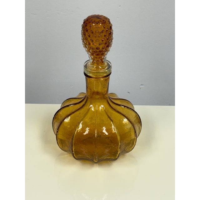 Vintage Diamond Star Amber Ribbed Glass Decanter For Sale - Image 11 of 12