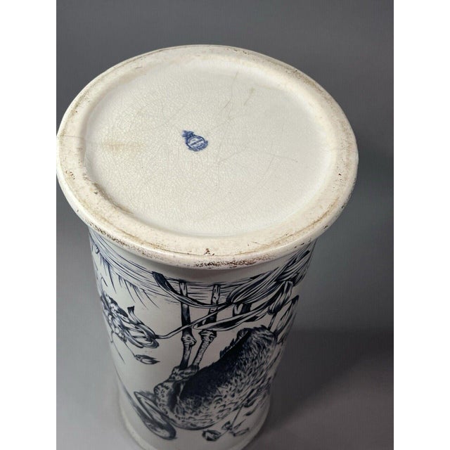 Early 1900s Maddocks Lamberton Works Royal Porcelain Umbrella Cane Stand Blue Stork Antique For Sale - Image 4 of 12