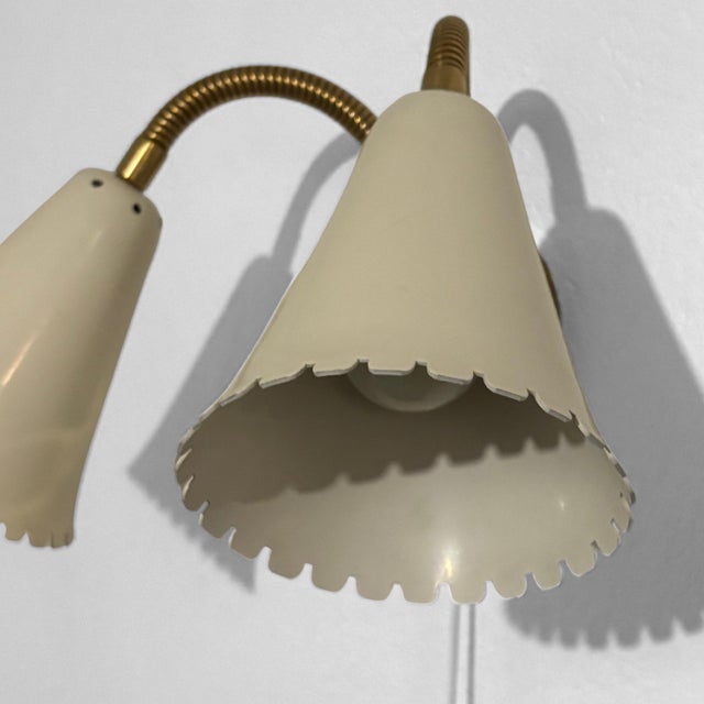 Cream Vintage 8661 Wall Lamp in Brass and Steel from Böhlmarks, Sweden, 1940s For Sale - Image 8 of 14