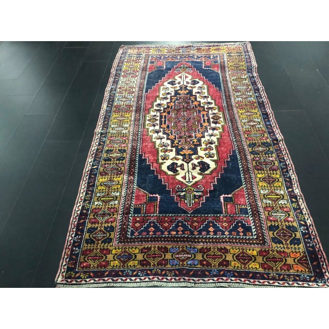 Vintage Ethnic Medallion Design Turkish Red and Blue Rug For Sale - Image 4 of 11