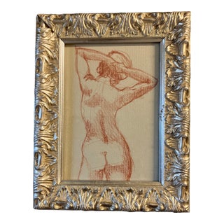 1970’s Original Small Sepia Female Nude Study Drawing Ornate Tabletop Frame For Sale