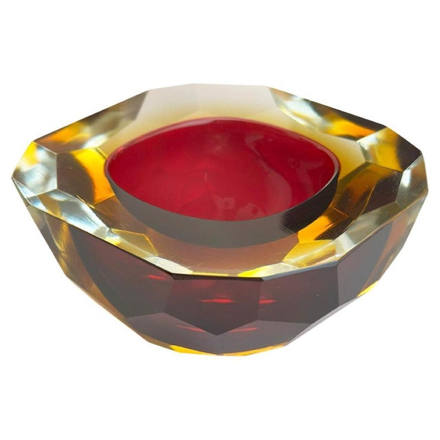 Murano Glass Faceted Sommerso Bowl in Pink and Yellow, Italy, 1960s For Sale - Image 11 of 11