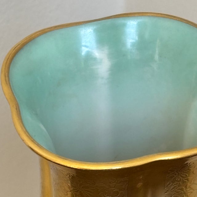Gold Mid-20th Century Pickard China Gold Encrusted Floral Vase W/ Turquoise Interior For Sale - Image 8 of 13