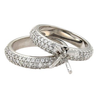 15803 - Platinum Diamond Set of Engagement Semi Mount & Wedding Band Ring - Size 6 For Sale
