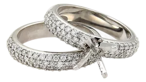 Platinum Diamond Set of Engagement Semi Mount & Wedding Band Ring - Size 6