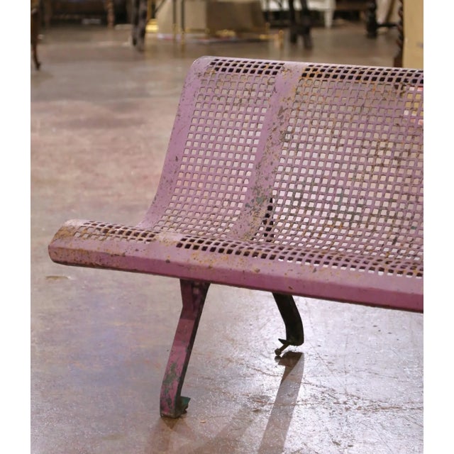 French Early 20th Century French Painted Iron Garden Bench With Perforated Seat For Sale - Image 3 of 7