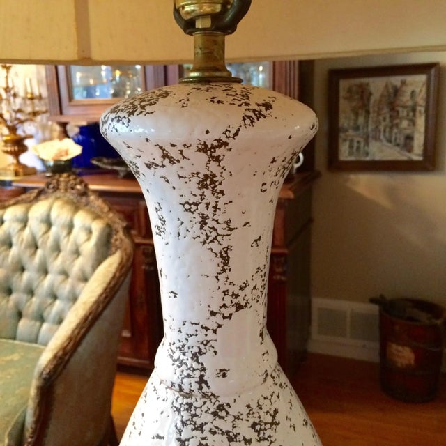 Metal Textured Pitted Ceramic Lamp With Original Shade - Mid Century Modern For Sale - Image 7 of 10