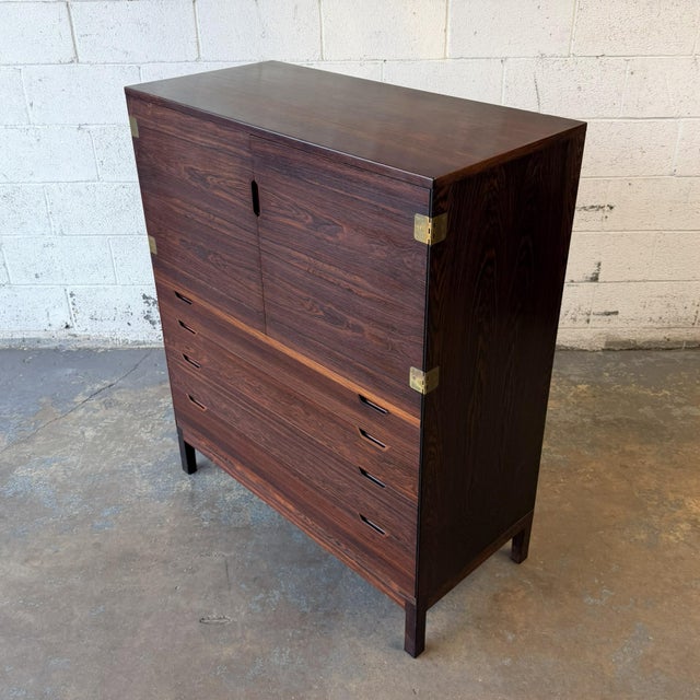 Mid 20th Century Vintage 1960s Danish Mid-Century Rosewood Brass Hinge High Chest by Svend Langkilde For Sale - Image 5 of 11