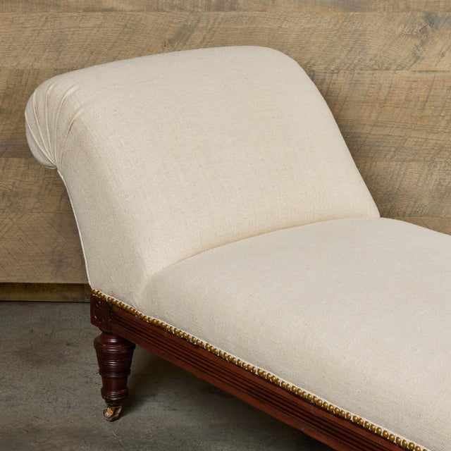 Wood 1920's Chaise Lounge With Carved Walnut Base, Newly Upholstered For Sale - Image 7 of 8