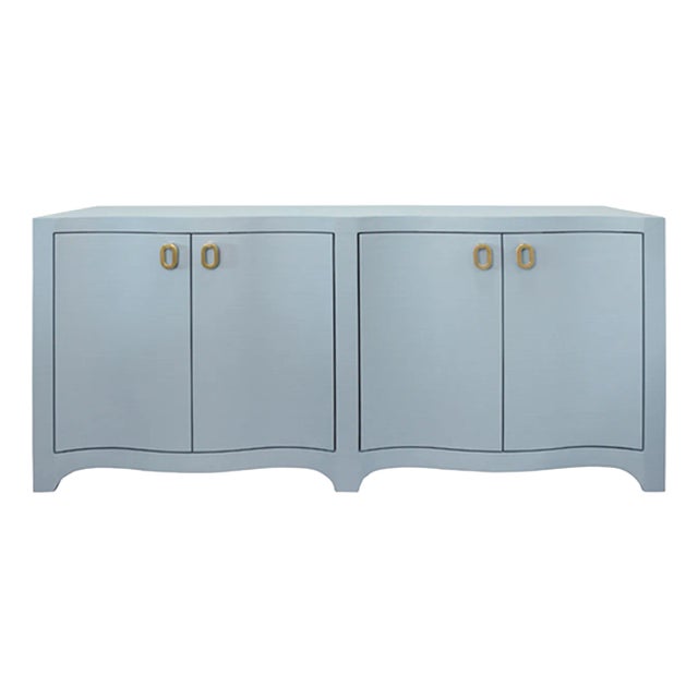 Matthew Izzo Home - Miffy Light Blue Linen Curved Front Four Door Buffet With Satin Brass Hardware For Sale
