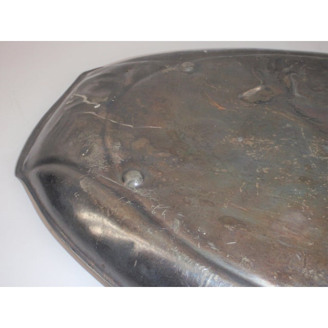 Vintage Oval Pewter Platter With Roe Deer in Mountains With Pinecone Edge For Sale - Image 10 of 12