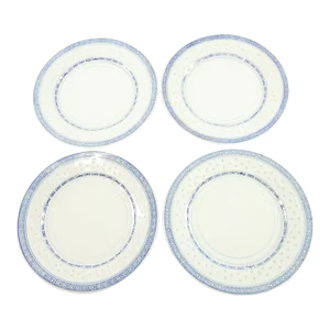 Vintage Chinese Blue and White Porcelain Plates Marking on the Bottom - Set of 4