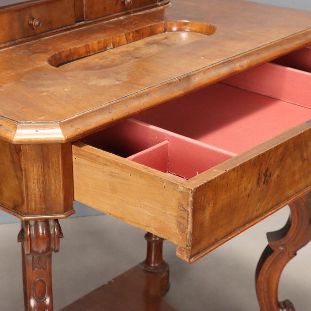 Antique Vanity Table in Walnut with Mirror, Italy, 19th Century For Sale - Image 5 of 10