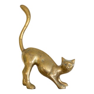 Mid Century Brass Cat Bookend or Doorstop For Sale