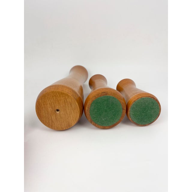 Wood Vintage MCM Set of 3 Turned Wood Tapered Candle Holders For Sale - Image 7 of 8