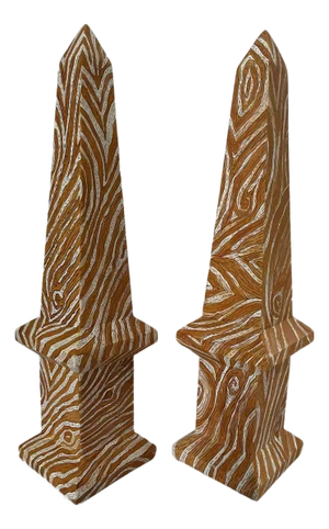 Hand Painted Chinese Faux Bois Style Obelisks a Pair