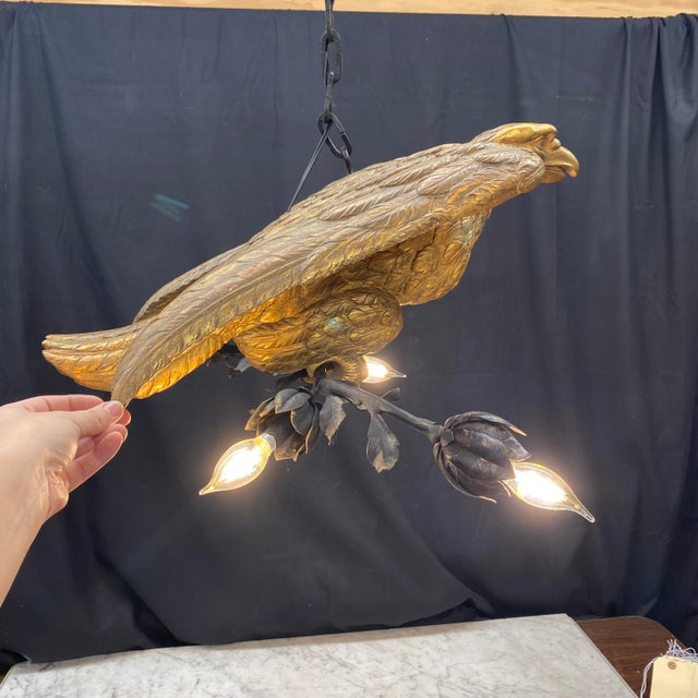 Museum Quality Carved Gold Gilt Eagle Chandelier For Sale - Image 11 of 14
