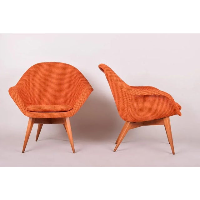 1950s Mid-Century Orange Beech Armchairs attributed to Miroslav Navratil, 1950s, Set of 2 For Sale - Image 5 of 7