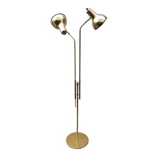 Vintage Two Arm Adjustable Brass Floor Lamp For Sale