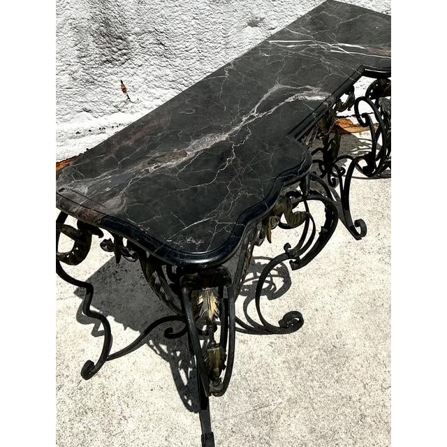 Vintage Regency Wrought Iron and Marble Console Table For Sale - Image 9 of 11