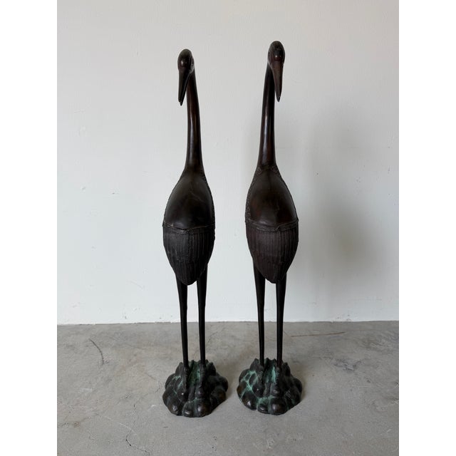 1980s Vintage Bronze Crane / Heron Bird Sculptures – Pair For Sale - Image 5 of 12