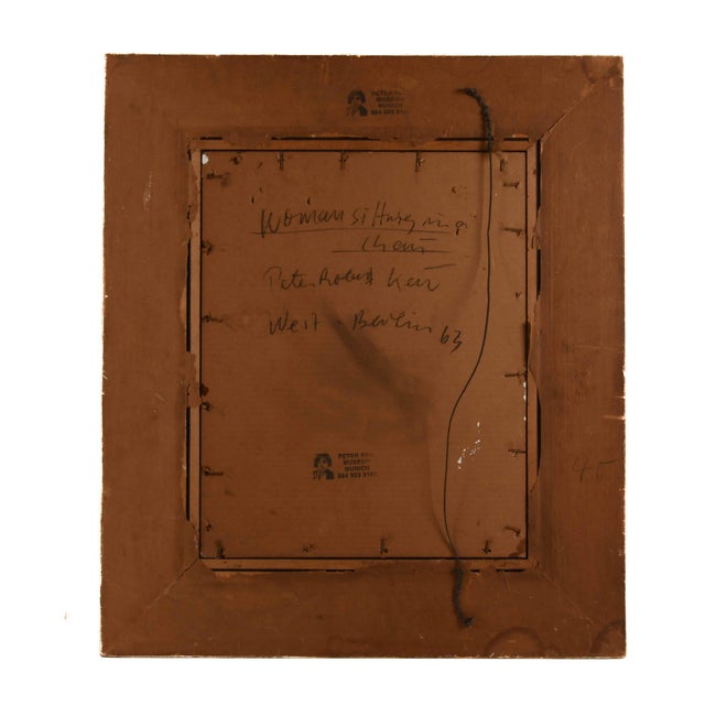 1960s Framed Signed Peter Keil "Woman Sitting in a Chair 1963" Mix Media For Sale - Image 5 of 5