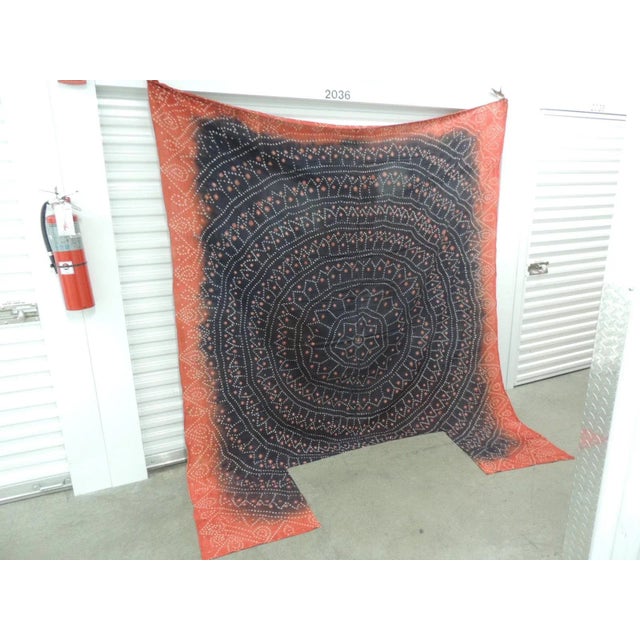 1970s Orange & Black Tie-Dye Asian Fabric Panel or Cloth For Sale - Image 5 of 7