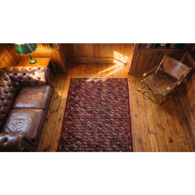 1930s Red Geometric Antique n.w. Persian Rug 3'4" X 5'7" Handknotted Wool Carpet For Sale - Image 9 of 9