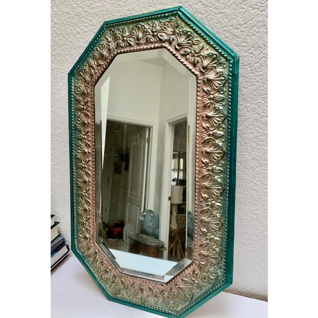 Wood Iridescent Victorian Embossed Metal Wall Mirror For Sale - Image 7 of 12