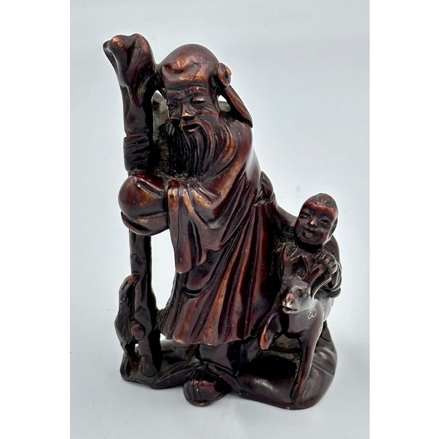 Antique Chinese soapstone carving of an Immortal. Republic period or earlier. Figural Shou Lao is one of the three "Star...