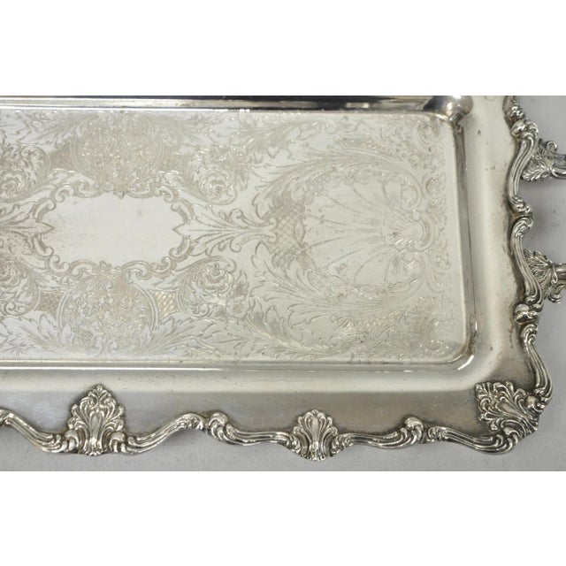 Late 20th Century Vintage Victorian Silver Plated Narrow Twin Handle Bar Serving Platter Tray For Sale - Image 5 of 11